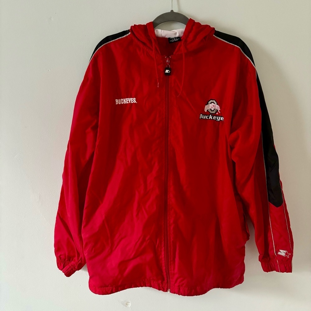 Mens Starter Jacket Ohio State Buckeyes Red Full Zip size medium